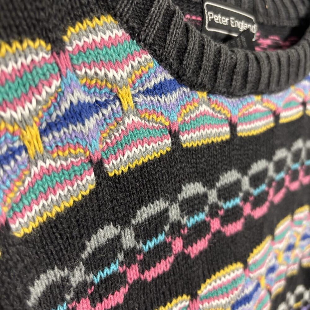 Vintage 90s Peter England Multicolor Geometric Pattern Crewneck Sweater Large